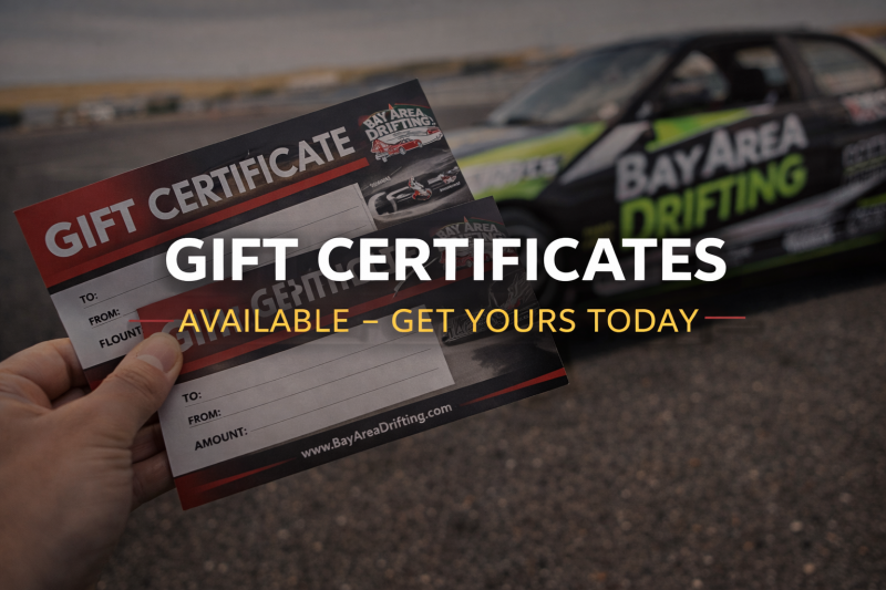 Bay Area Drifting School gift certificate image offering drift class or car control clinic experiences